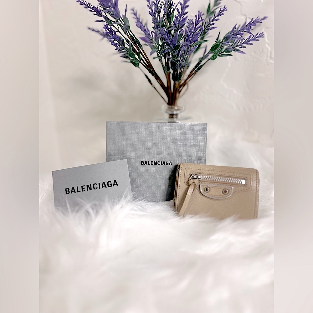 Balenciaga Classic Calfskin Mini Wallet in Beige